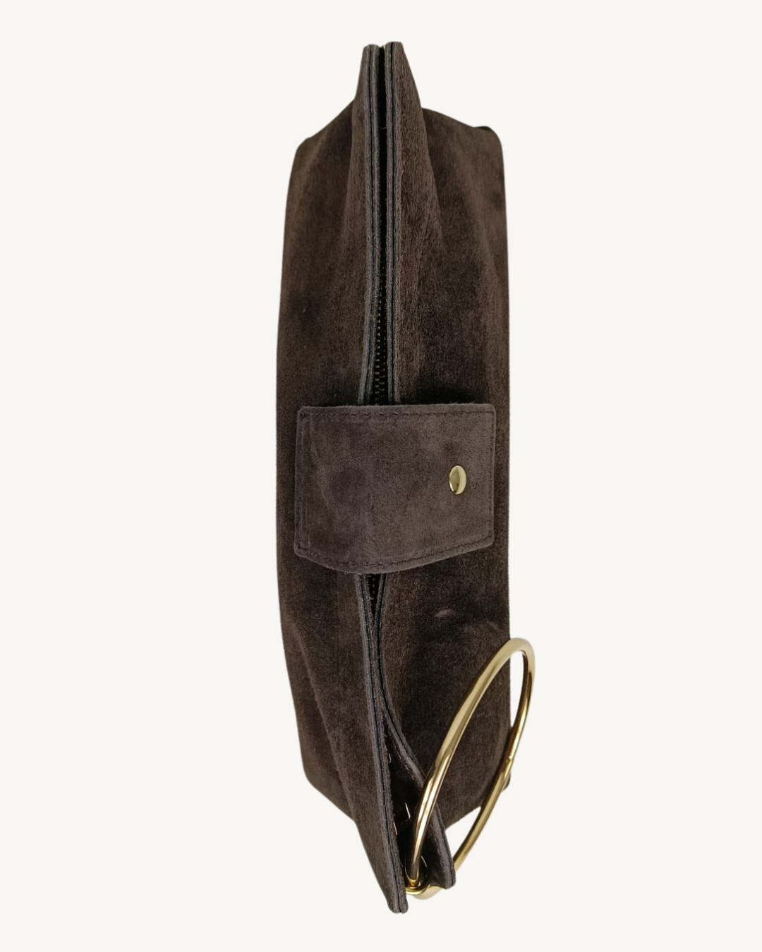 Damenhandtasche aus echtem Wildleder mit goldenem Ringgriff und Umhängeriemen