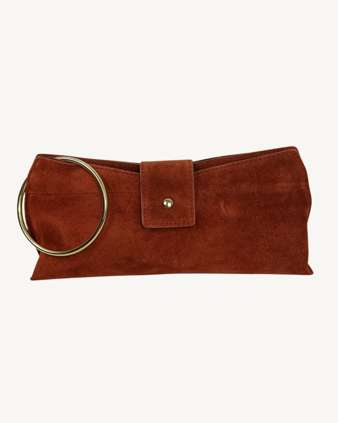 Damenhandtasche aus echtem Wildleder mit goldenem Ringgriff und Umhängeriemen