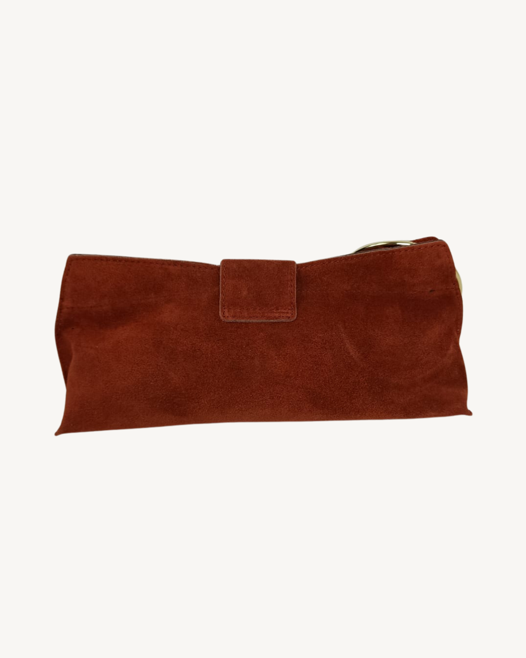 Damenhandtasche aus echtem Wildleder mit goldenem Ringgriff und Umhängeriemen