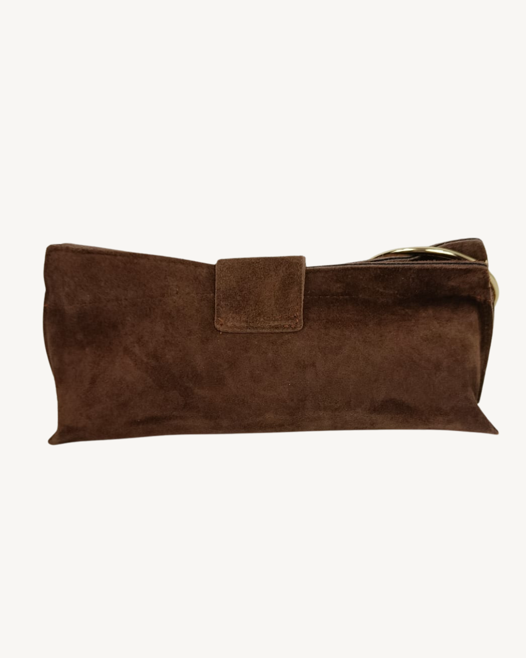 Damenhandtasche aus echtem Wildleder mit goldenem Ringgriff und Umhängeriemen