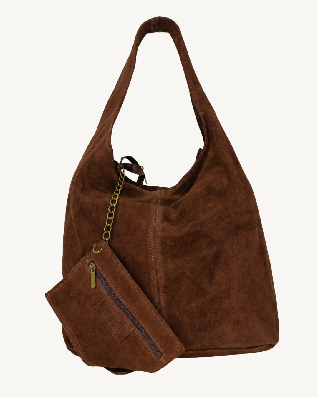 Bolso hobo de ante marrón visto de frente