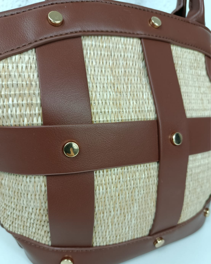 Bolso Capazo Rafia Metalizado Champagne con Bandolera