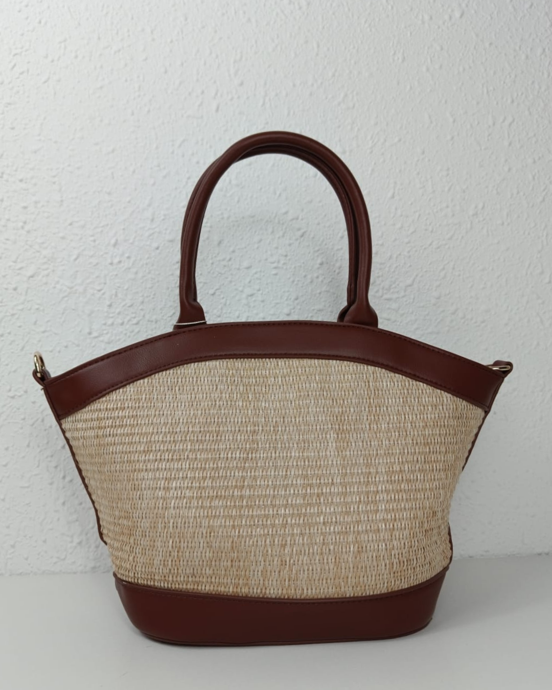 Bolso Capazo Rafia Metalizado Champagne con Bandolera
