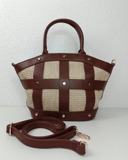 Bolso Capazo Rafia Metalizado Champagne con Bandolera