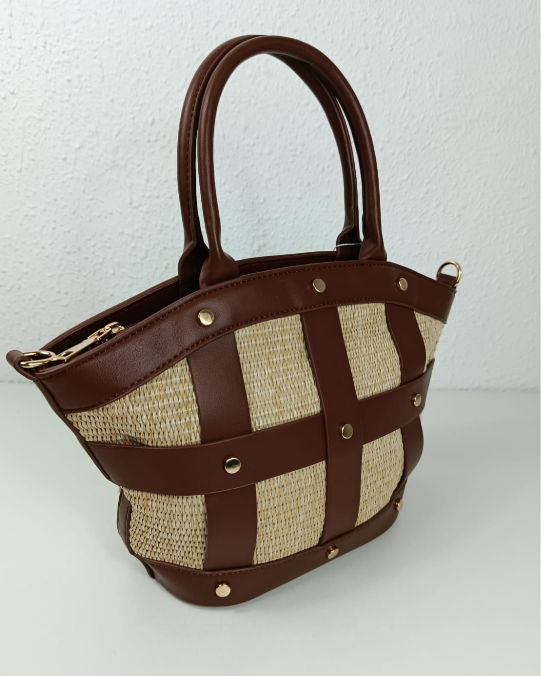 Bolso Capazo Rafia Metalizado Champagne con Bandolera