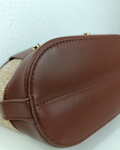 Bolso Capazo Rafia Metalizado Champagne con Bandolera