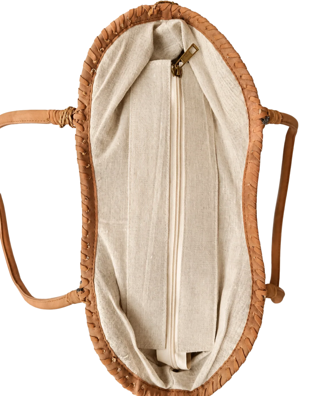 Shopper-Tasche aus geflochtenem Bast in Schwarz-Beige