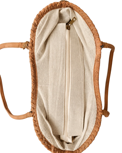 Shopper-Tasche aus geflochtenem Bast in Schwarz-Beige