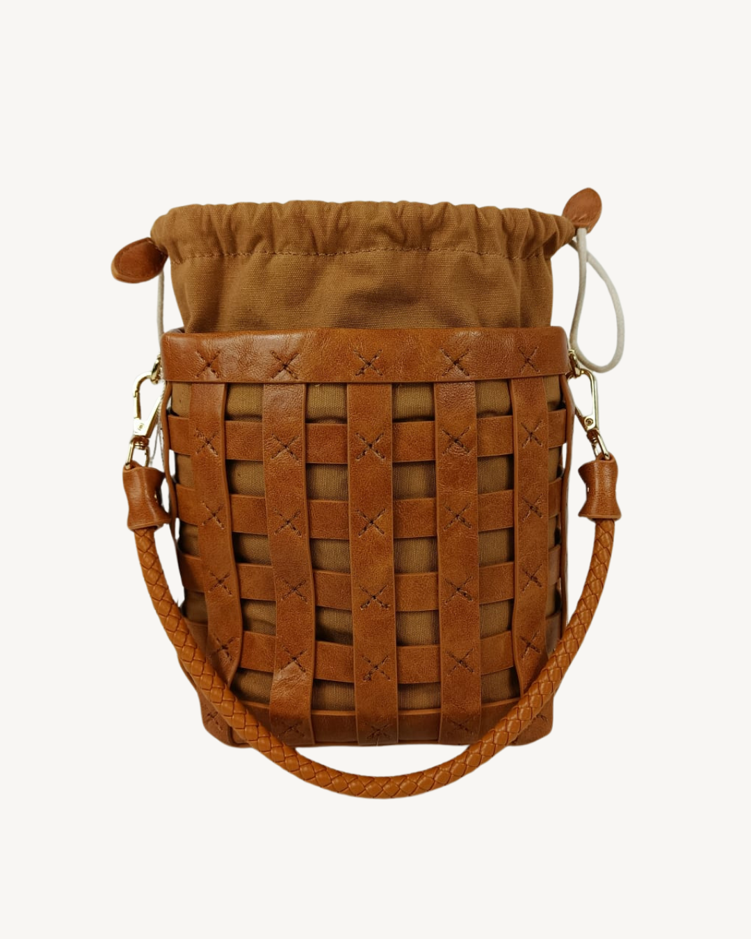 Bolso Cubo Trenzado Camel Mujer