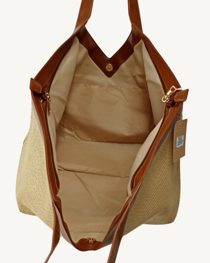 Bolso Shopper Grande de Rafia Beige