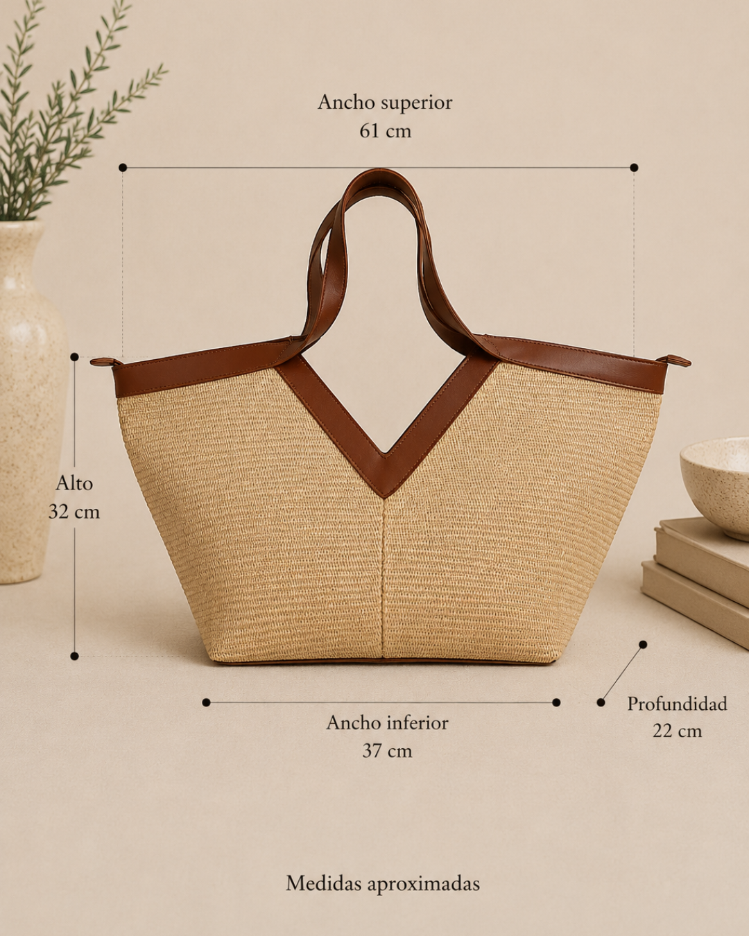 Bolso Shopper Grande de Rafia Beige