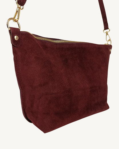 Borsa a tracolla in pelle scamosciata italiana da donna