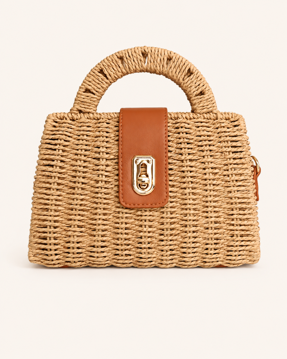 Bolso Petit de Rafia Trenzada Beige con Bandolera Boho Chic