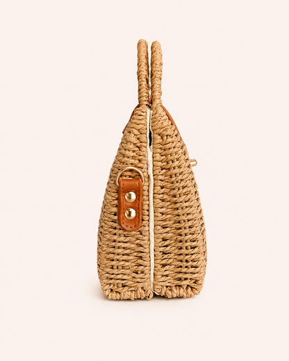 Bolso Petit de Rafia Trenzada Beige con Bandolera Boho Chic