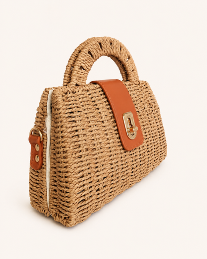Bolso Petit de Rafia Trenzada Beige con Bandolera Boho Chic