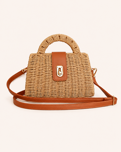 Bolso Petit de Rafia Trenzada Beige con Bandolera Boho Chic