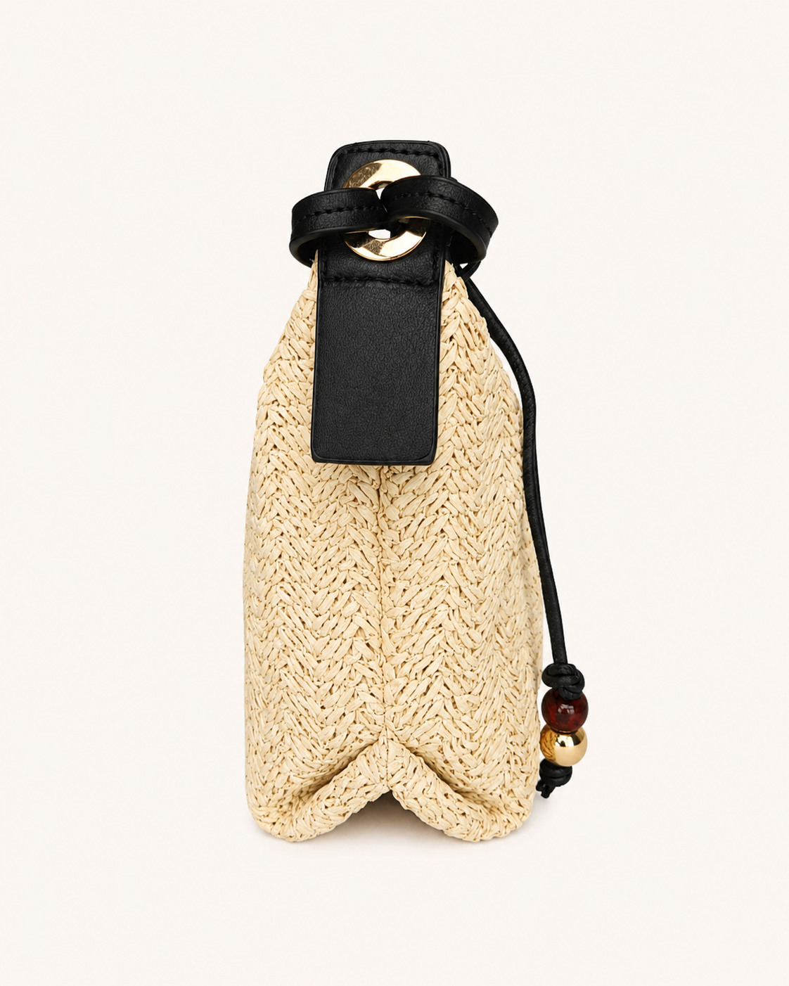 Bolso de Rafia Trenzada Beige y Negro con Bandolera