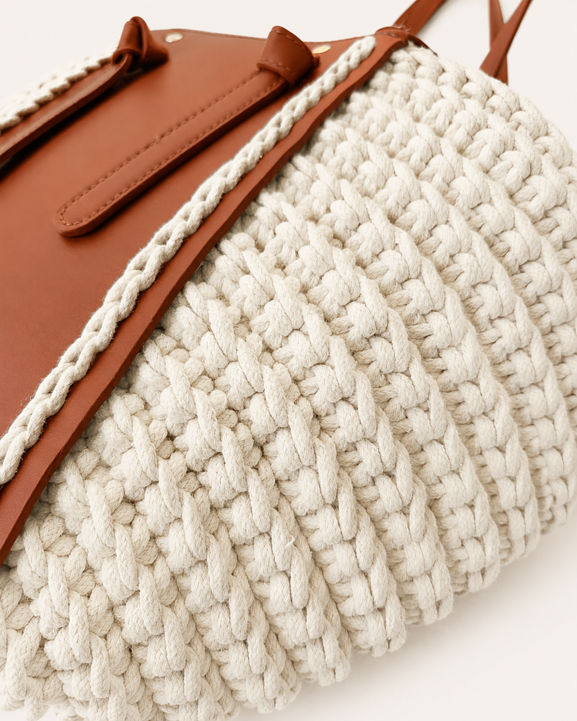 Bolso Shopper de Algodón Crochet Beige y Camel Grande