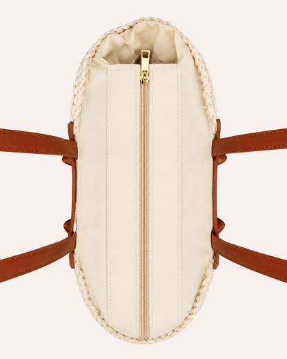 Bolso Shopper de Algodón Crochet Beige y Camel Grande