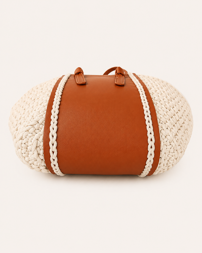Bolso Shopper de Algodón Crochet Beige y Camel Grande