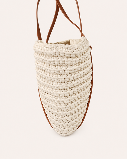 Bolso Shopper de Algodón Crochet Beige y Camel Grande