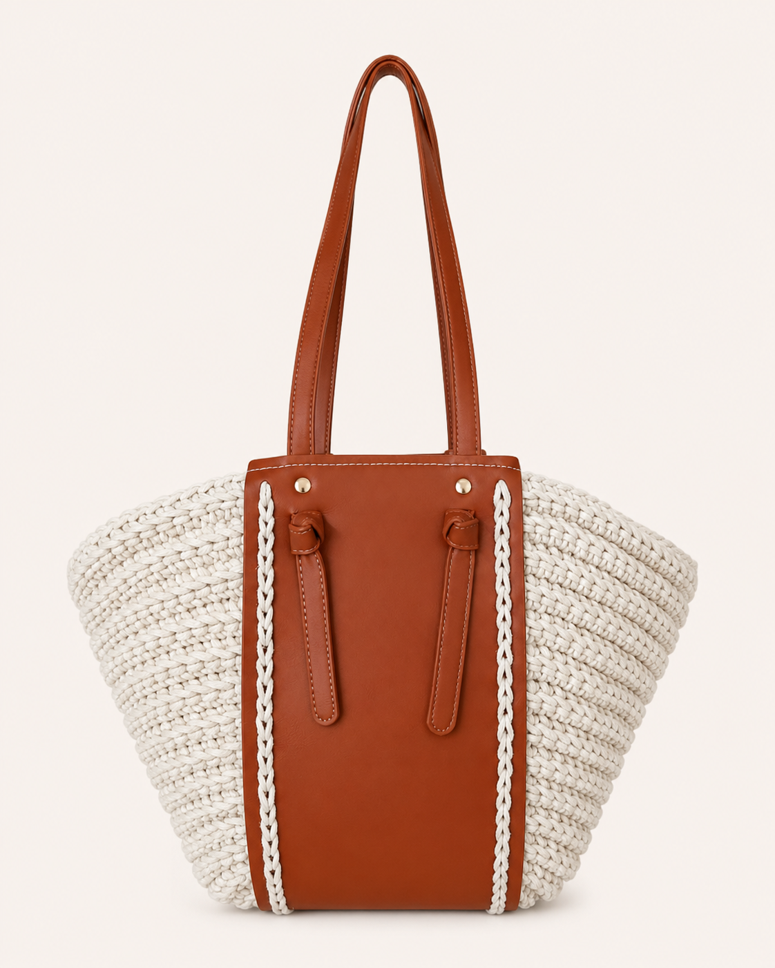 Bolso Shopper de Algodón Crochet Beige y Camel Grande