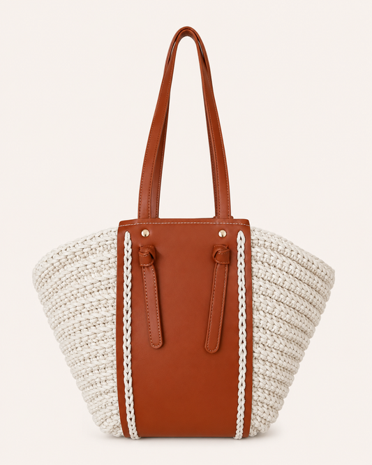 Bolso Shopper de Algodón Crochet Beige y Camel Grande