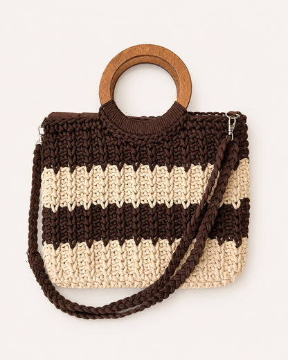 Bolso Boho Crochet trenzado con Asa de Madera