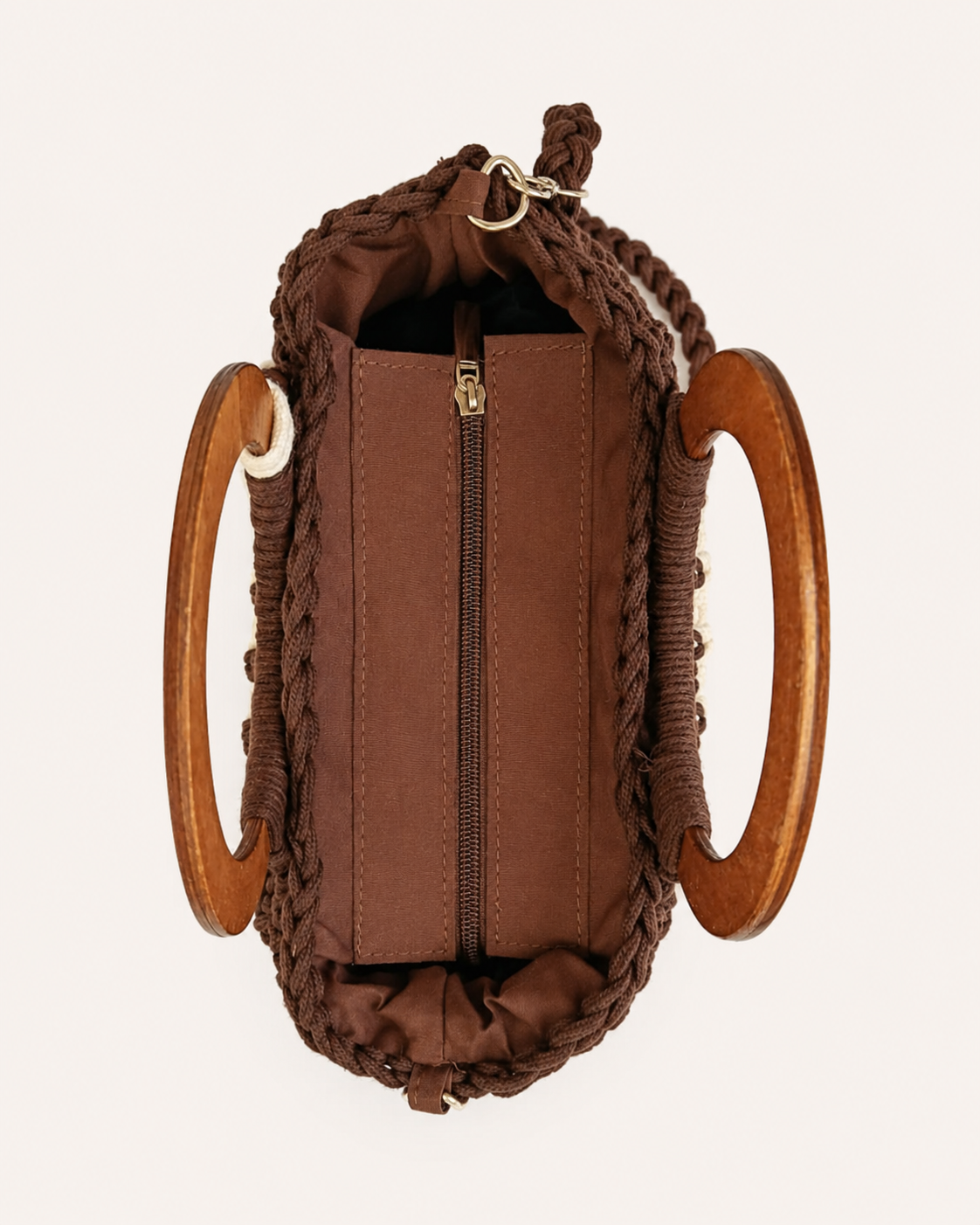Bolso Boho Crochet trenzado con Asa de Madera