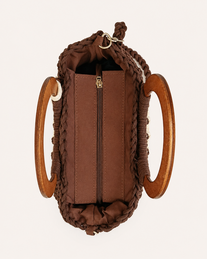 Bolso Boho Crochet trenzado con Asa de Madera