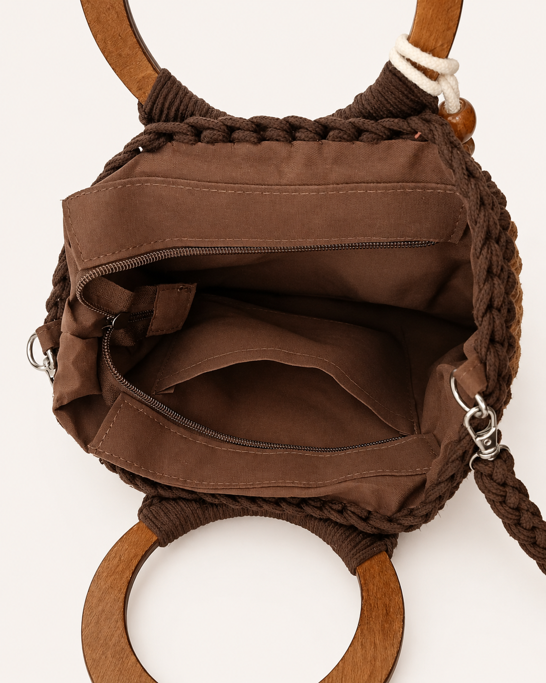 Bolso Boho Crochet trenzado con Asa de Madera