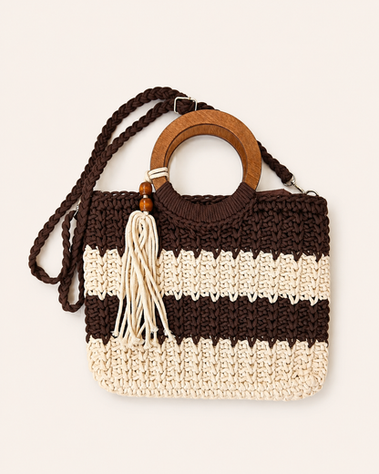 Bolso Boho Crochet trenzado con Asa de Madera
