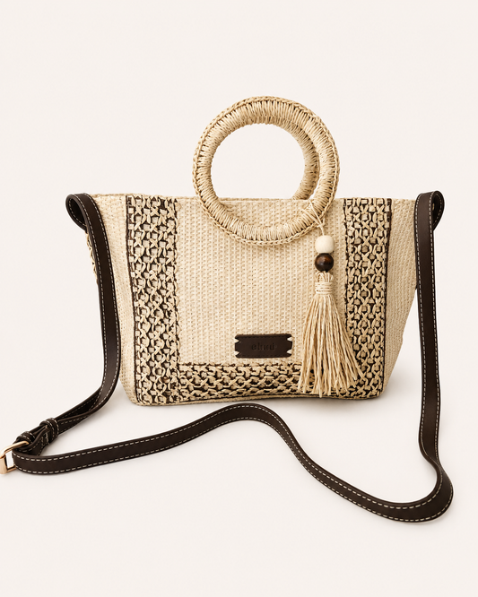 Bolso Bandolera trenzado rafia Boho Beige