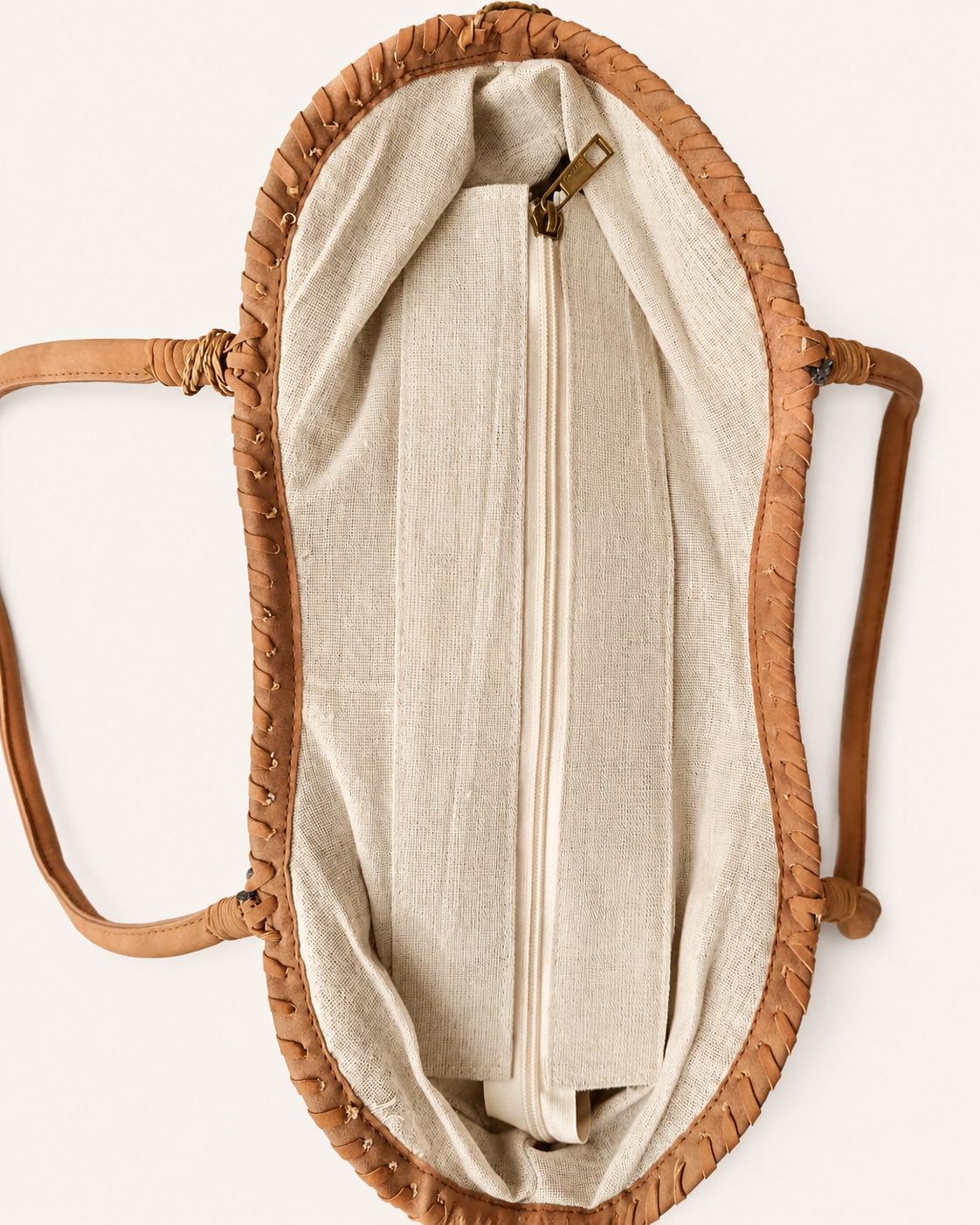 Bolso Shopper de Rafia Trenzada Negro Beige