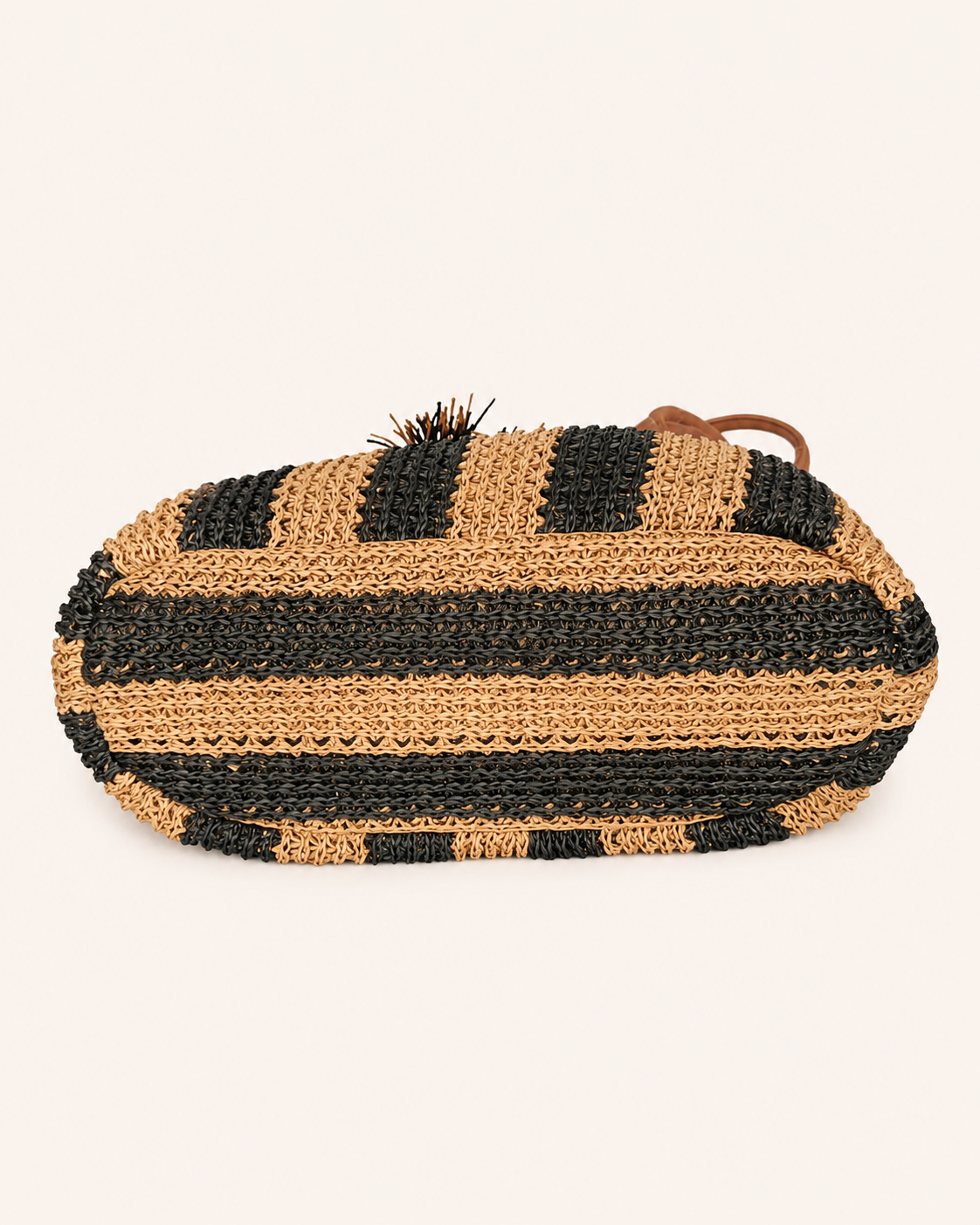 Bolso Shopper de Rafia Trenzada Negro Beige