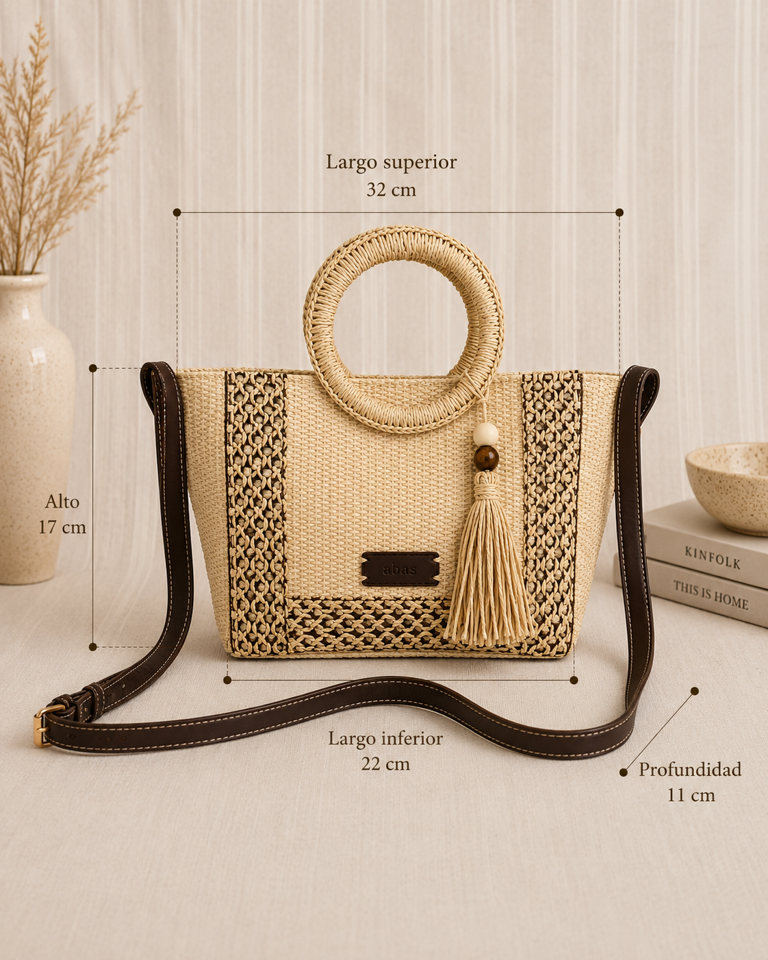 Bolso Bandolera trenzado rafia Boho Beige