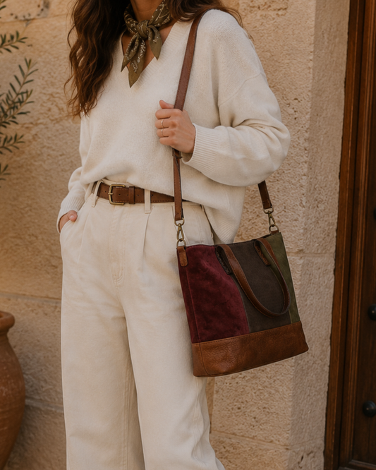 Bolso Bandolera Mujer de Piel Sintética y Antelina Tricolor