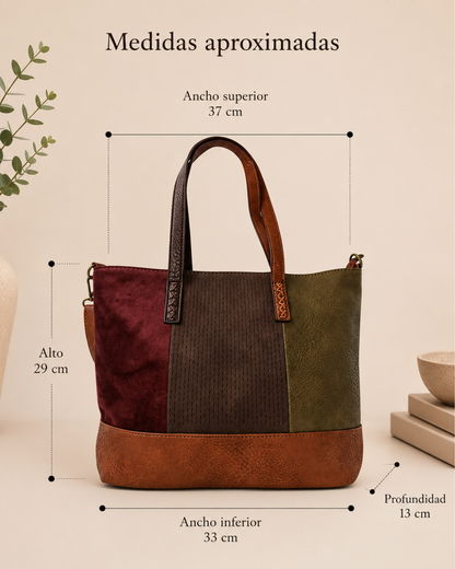 Bolso Bandolera Mujer de Piel Sintética y Antelina Tricolor
