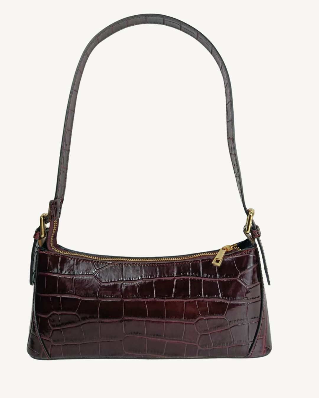 Bolso Baguette de Piel Genuina Efecto Cocodrilo