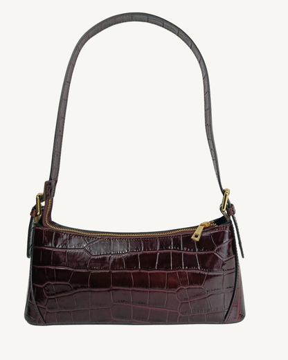 Bolso Baguette de Piel Genuina Efecto Cocodrilo