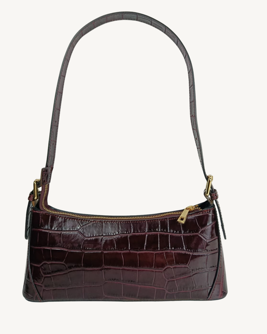Bolso Baguette de Piel Genuina Efecto Cocodrilo