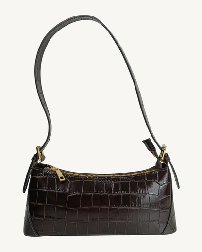 Bolso Baguette de Piel Genuina Efecto Cocodrilo
