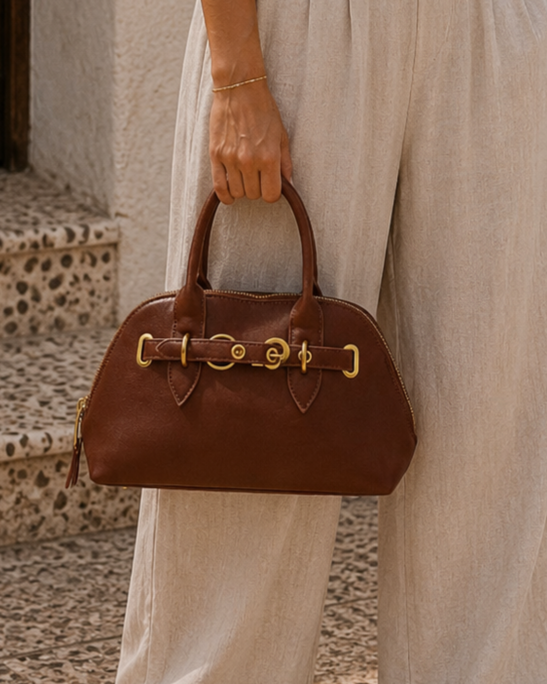 Bolso Bowling Camel Vintage Elegante