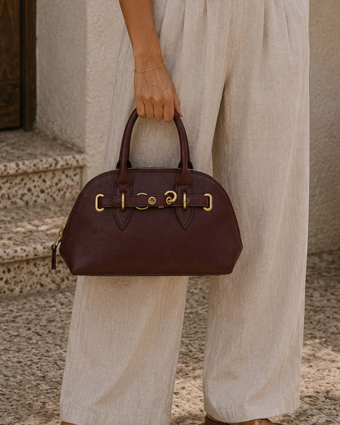 Bolso Bowling Camel Vintage Elegante