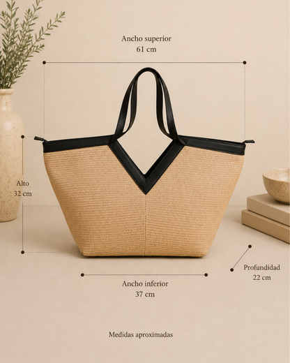 Bolso Shopper Grande de Rafia Trenzada Beige